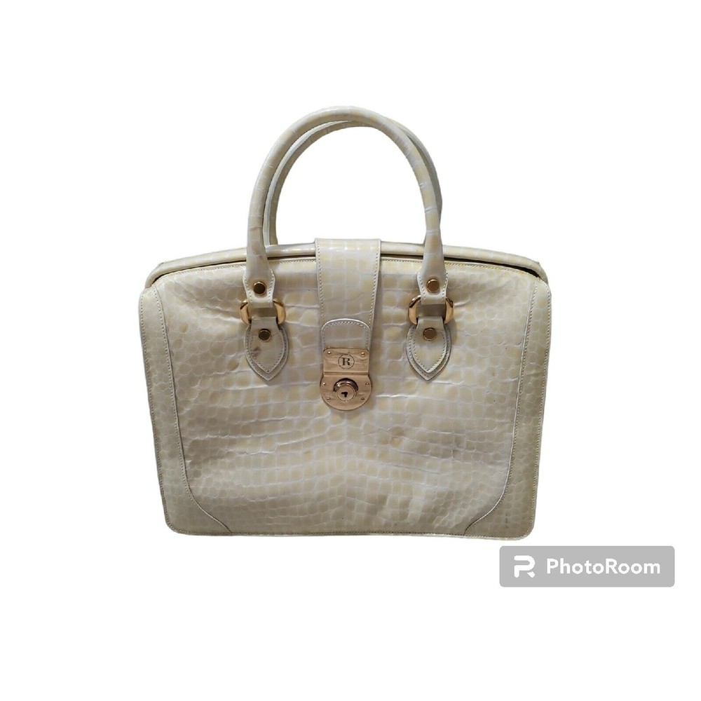 Francesco Rogani Yellow Beige Alligator Texture Roma Italy Purse Briefcase AS IS